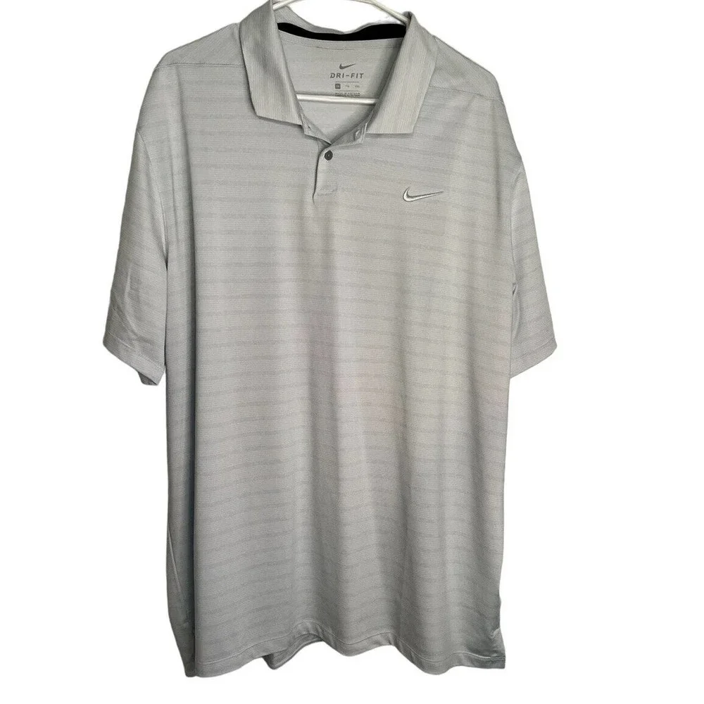 Nike Dri Fit Gray Polo Shirt Mens Collar Pullover Strech Size‎ 2XL